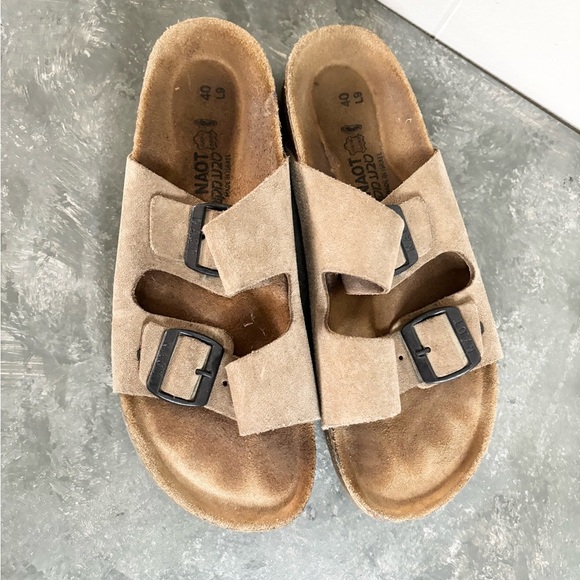 Naot santa barbara camel tan nubuck slip on buckle slide sandals size 9 - Picture 2 of 6